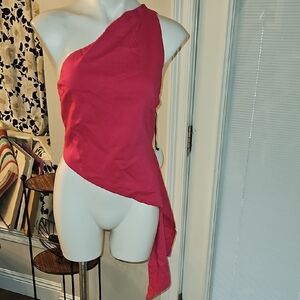 Pink Asymmetrical Backless Crop Top-X